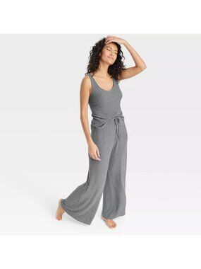 Auden Pants Women Small Grey Ribbed Wide Leg Cozy Relaxed Fit Elastic Waistband